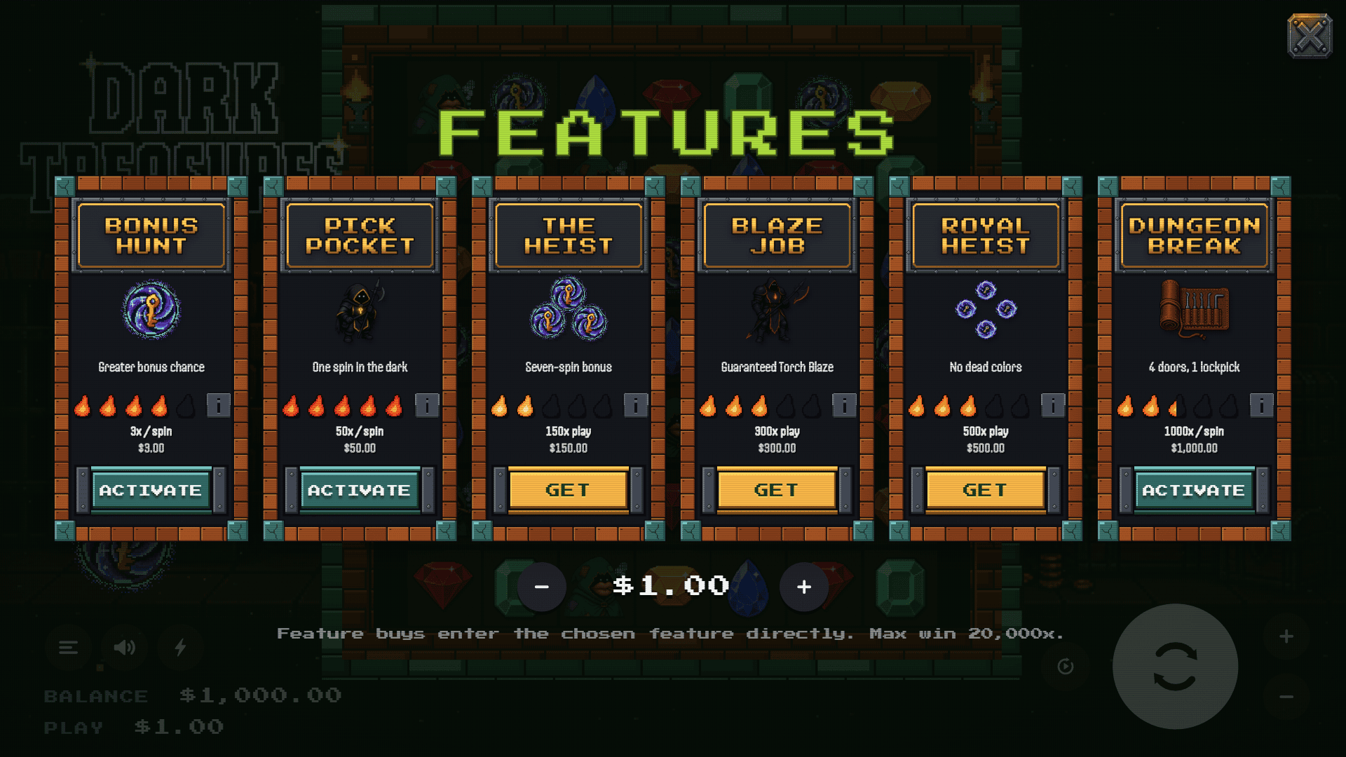 Dark Treasures bonus buy menu