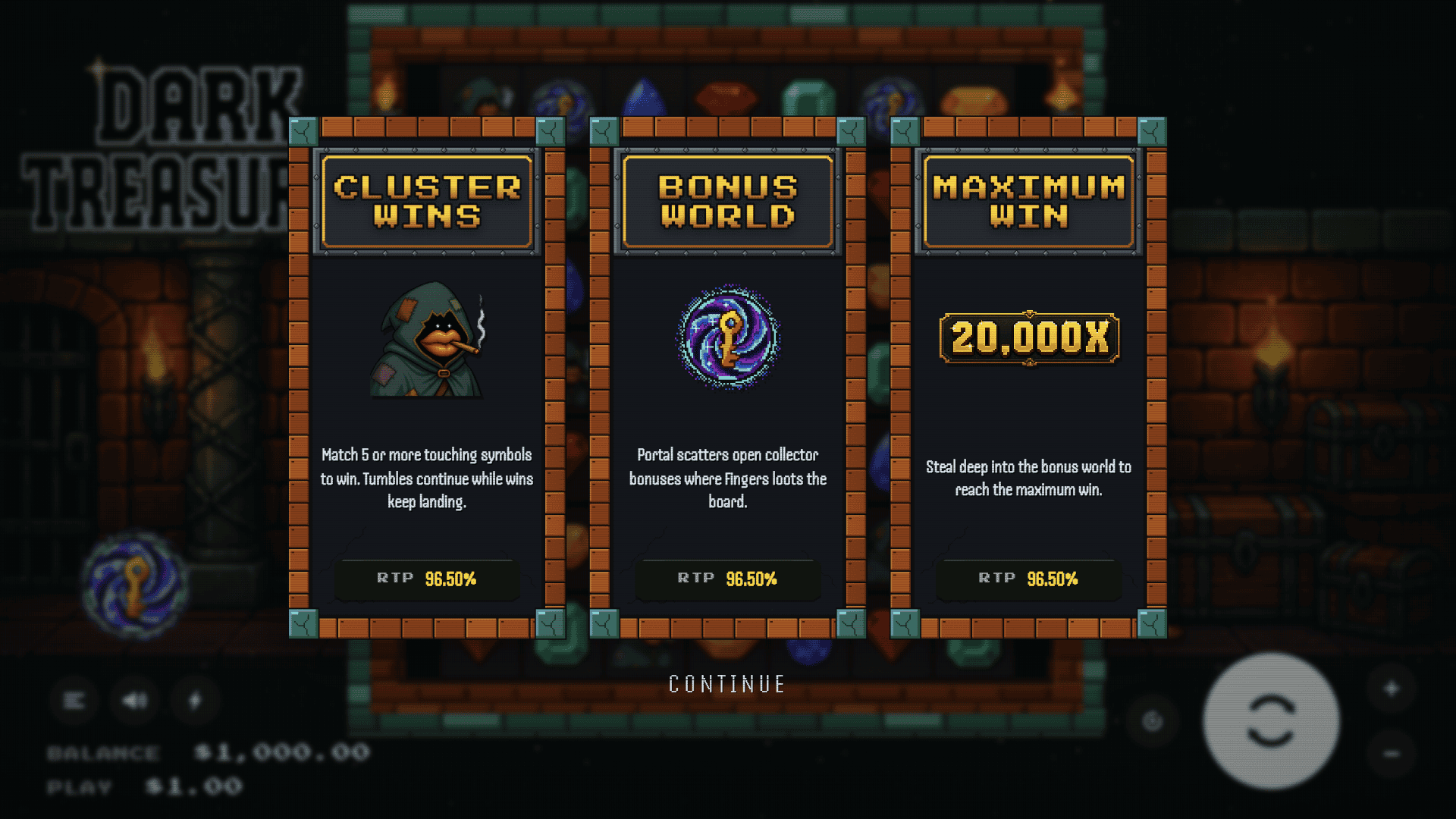 Dark Treasures slot intro screen