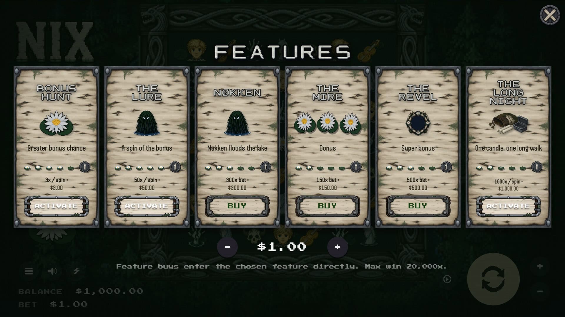 Nix bonus buy menu