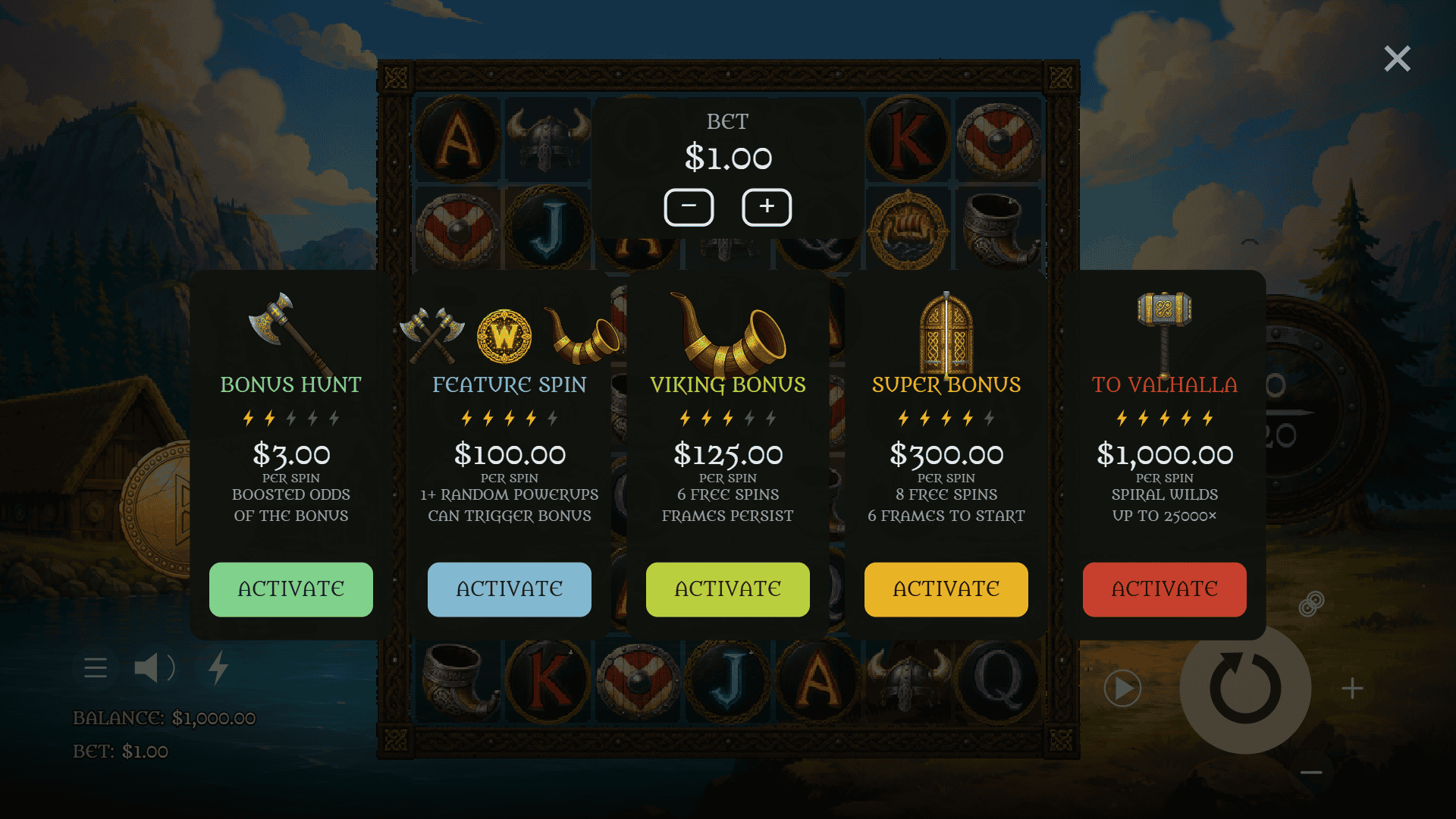 Norse Wilds bonus buy menu