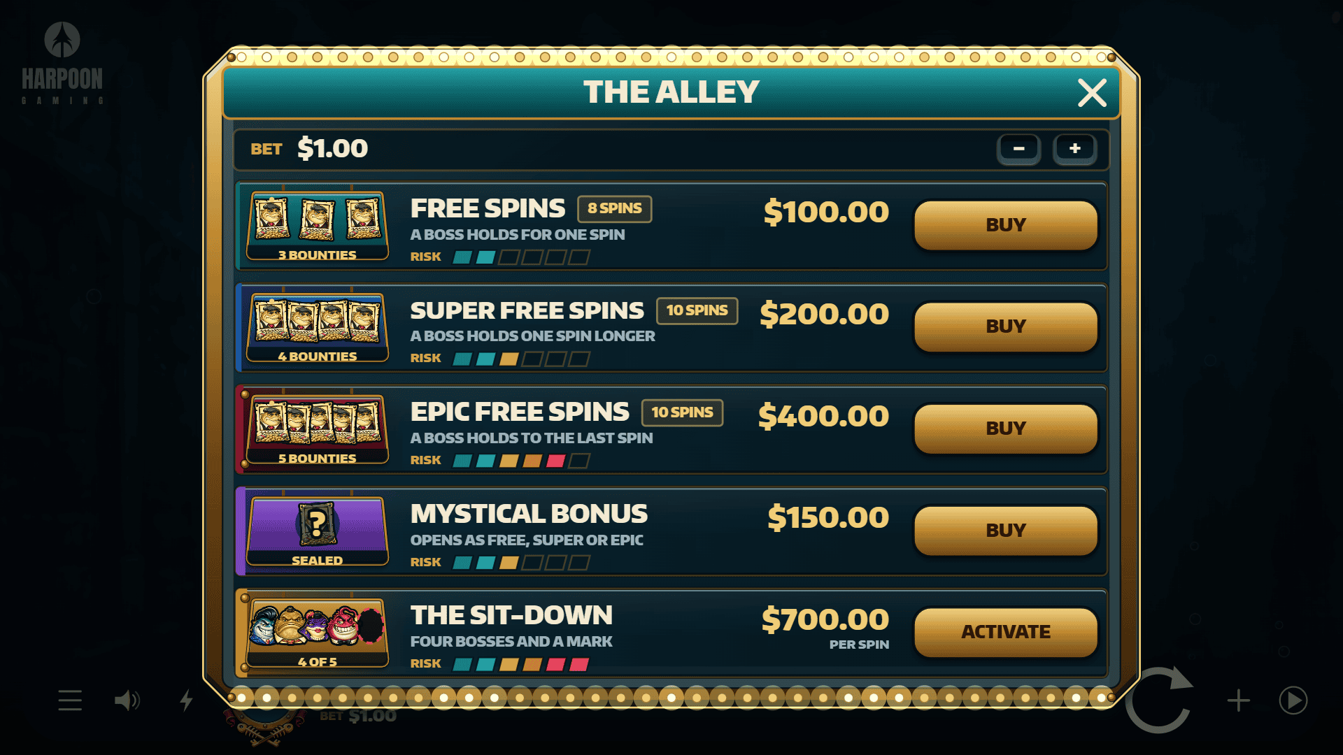 Bounty Catch bonus buy menu