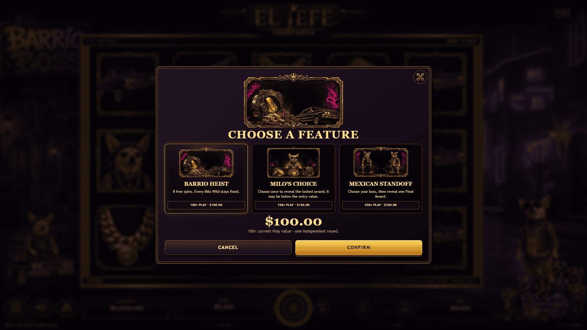 El Jefe bonus buy menu
