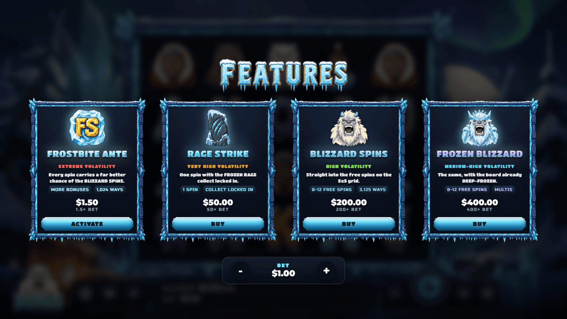 Permafrost bonus buy menu