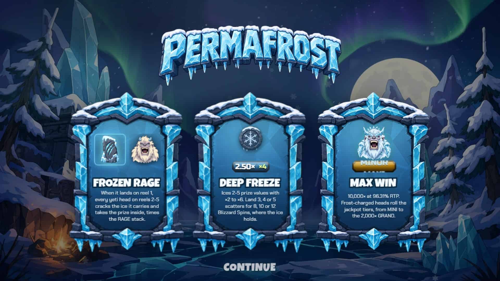 Permafrost slot intro screen