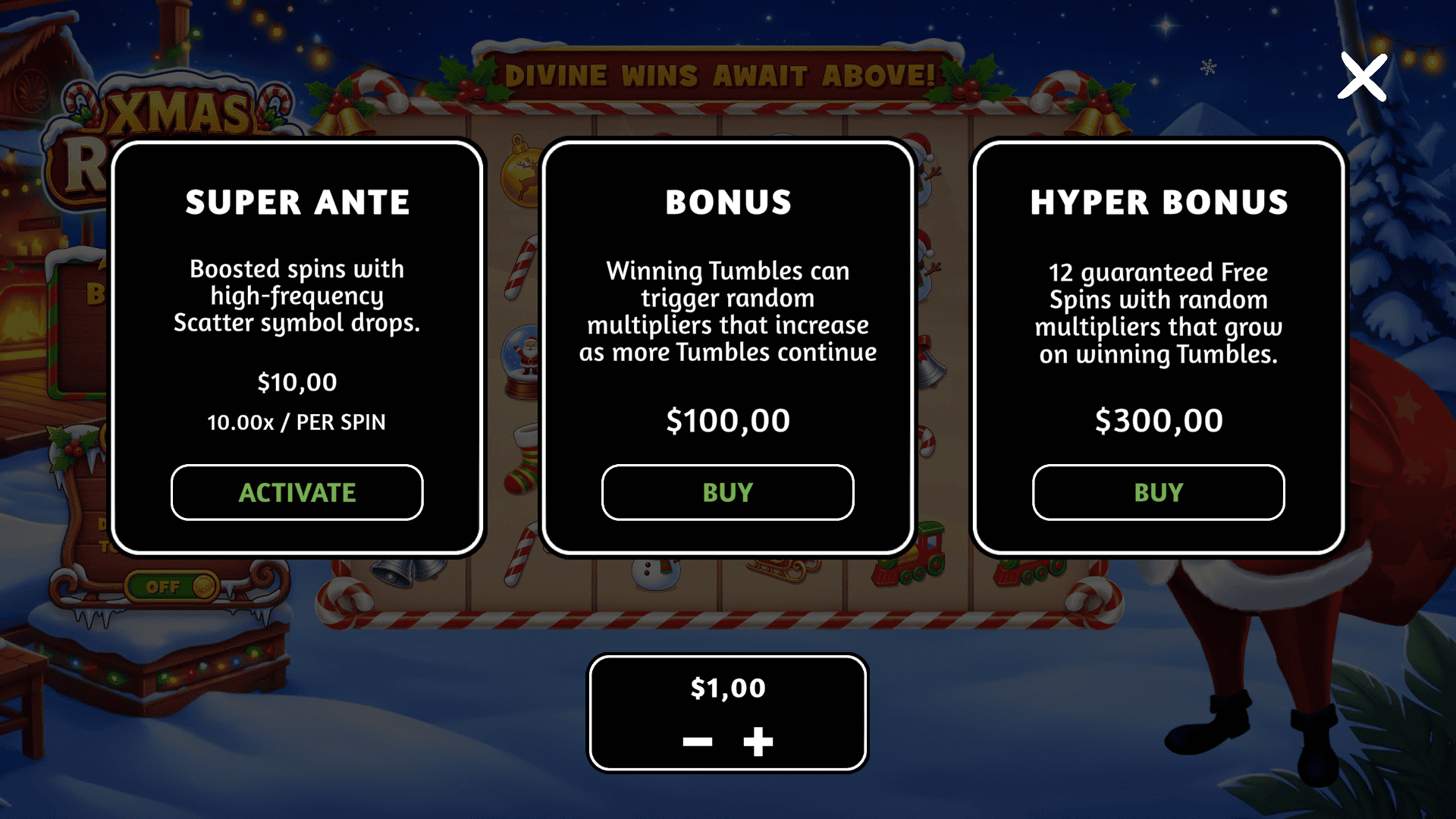 Xmas Riches bonus buy menu