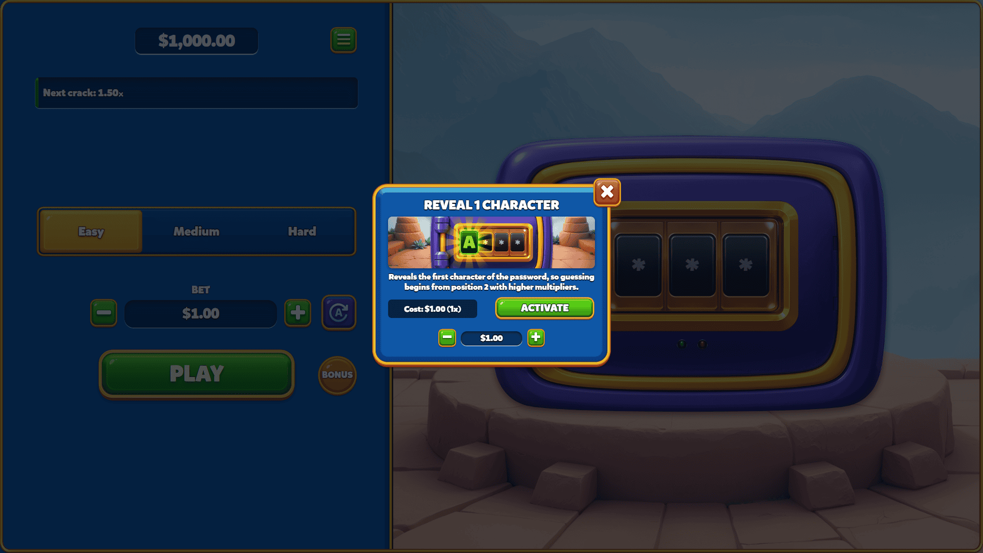 Password bonus buy menu