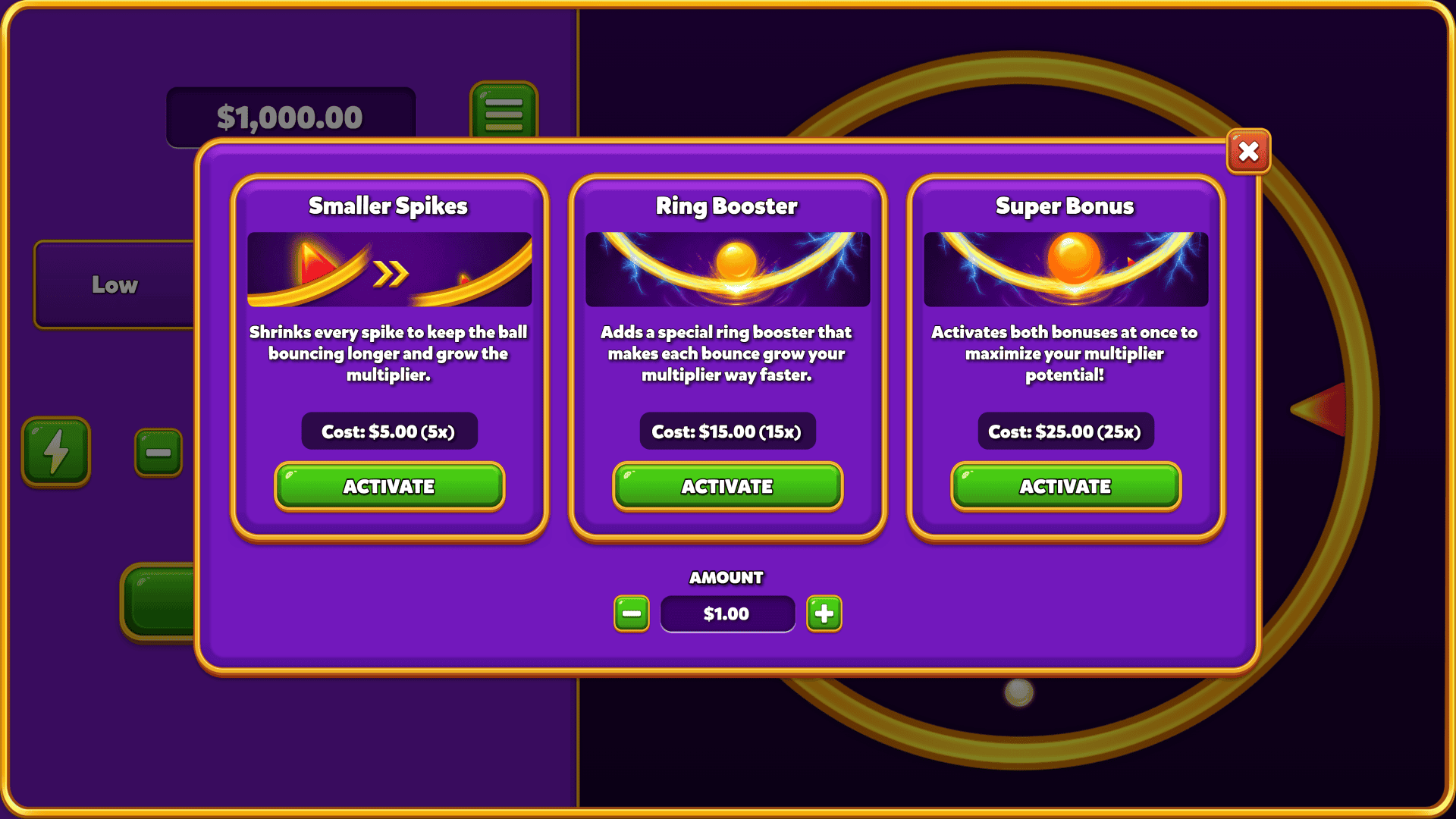 Spikes bonus buy menu