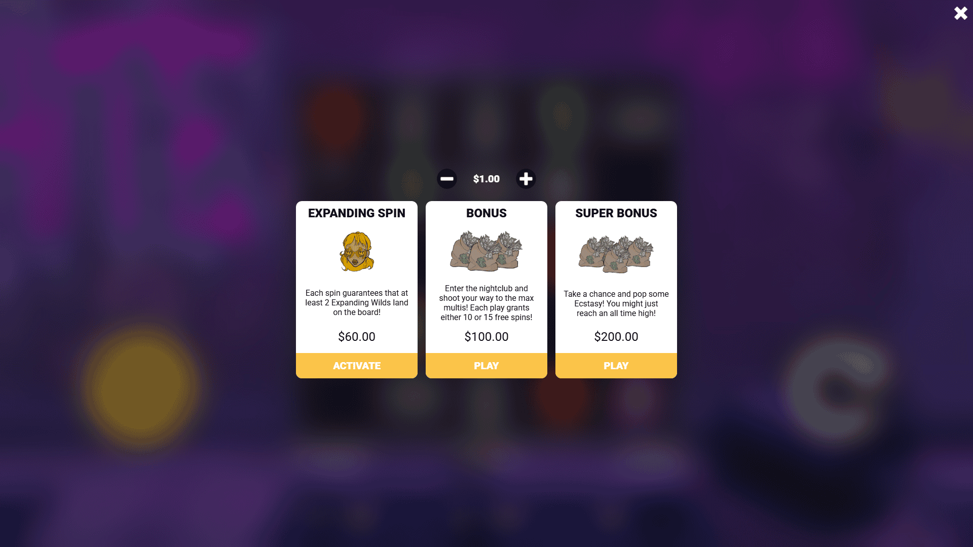 Ecstasy bonus buy menu