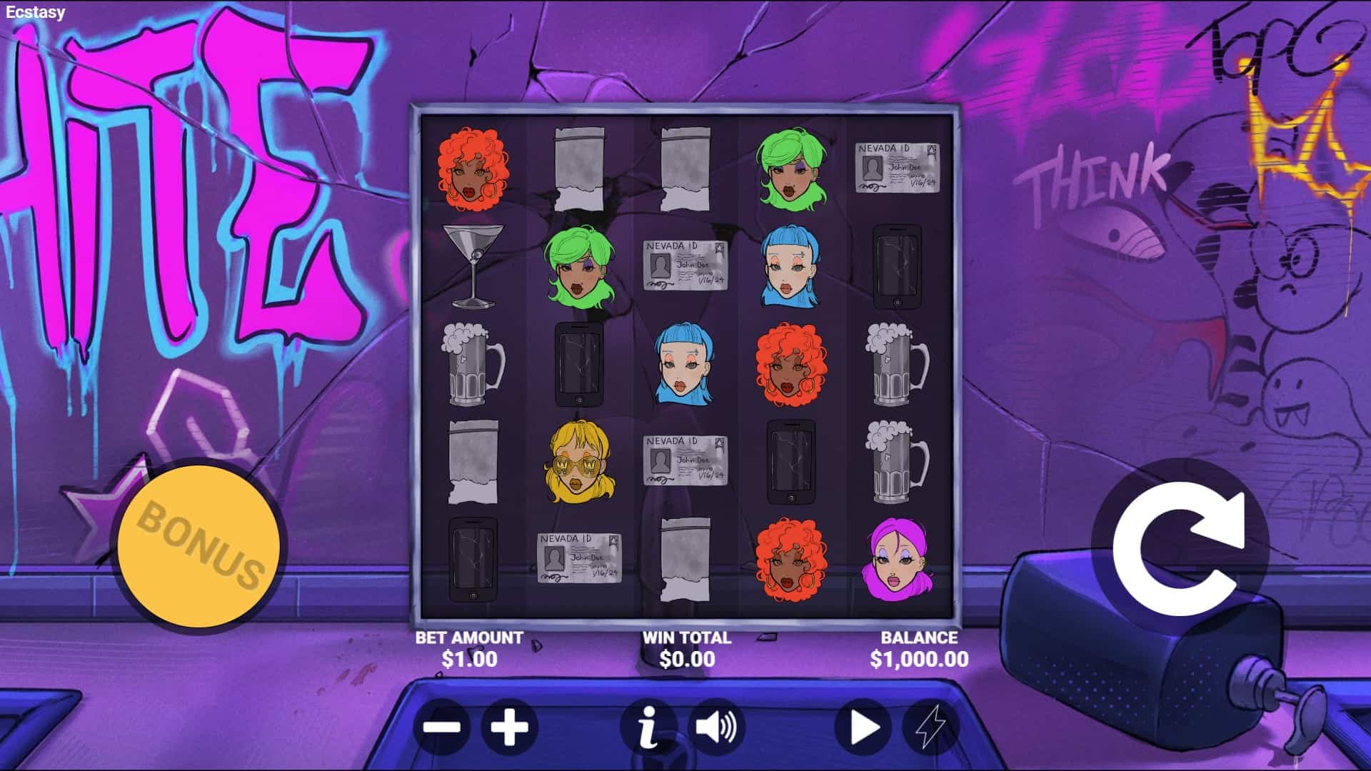 Ecstasy slot gameplay reels