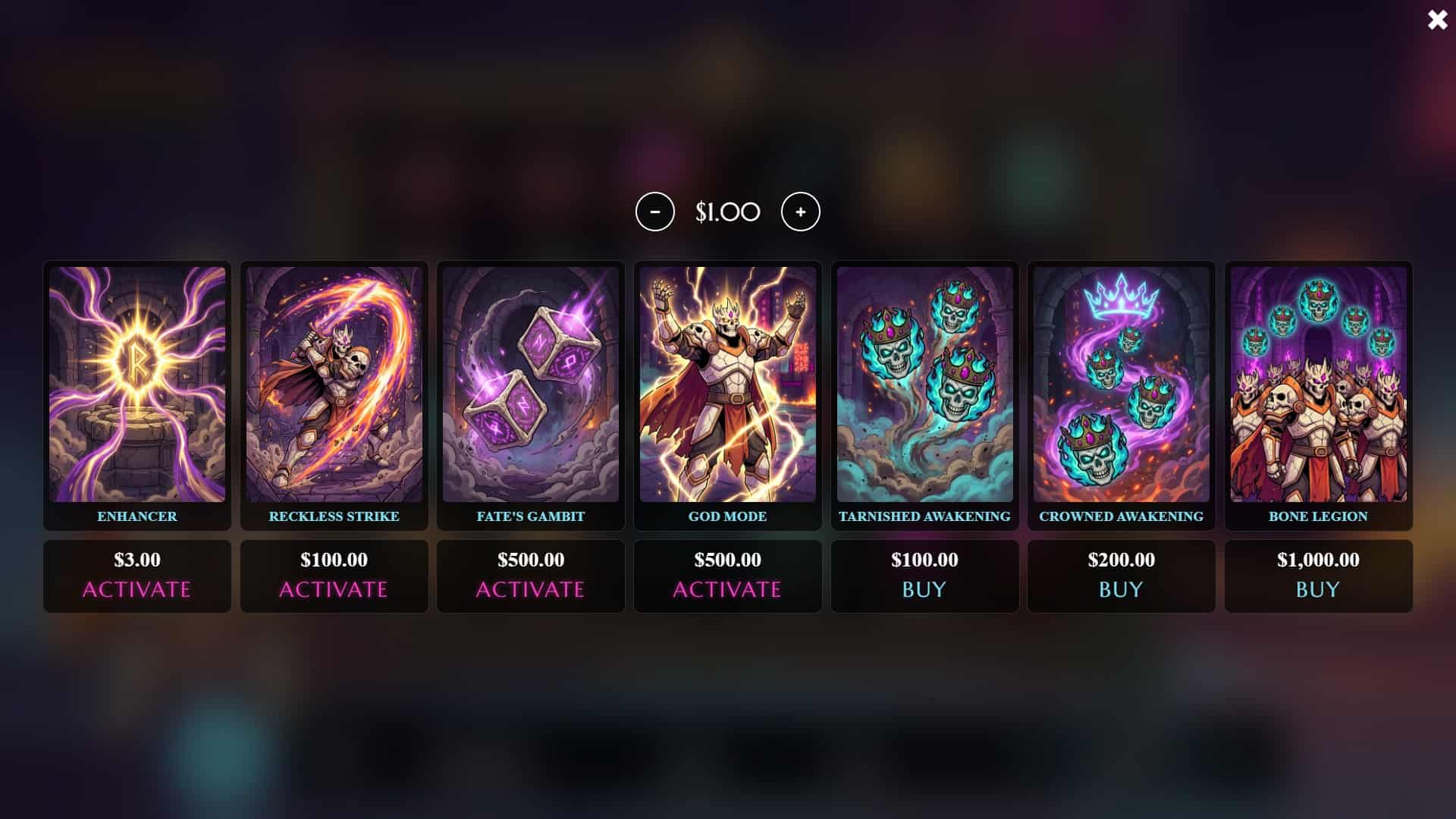 Tarnished Throne bonus buy menu