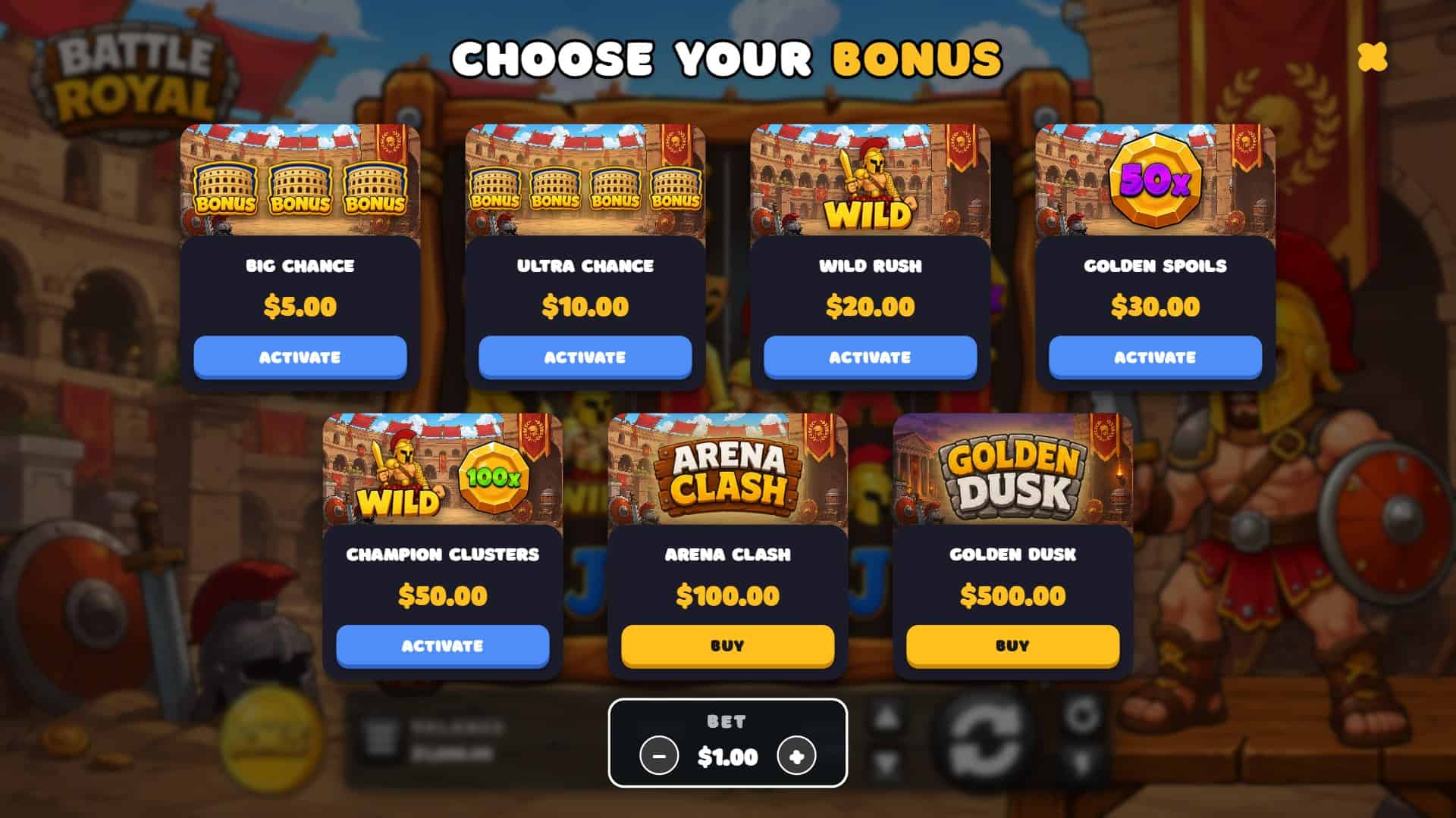 Battle Royal bonus buy menu