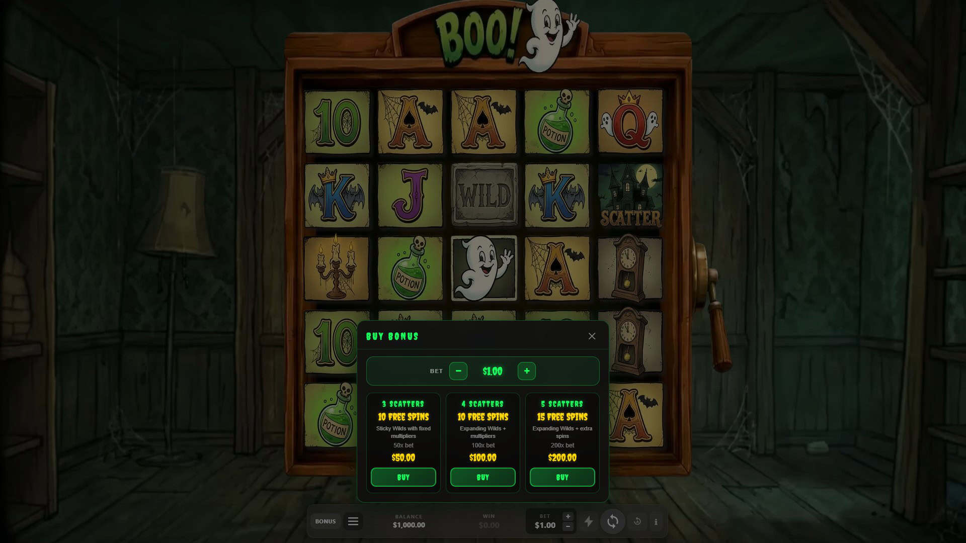 Boo! Mansion bonus buy menu