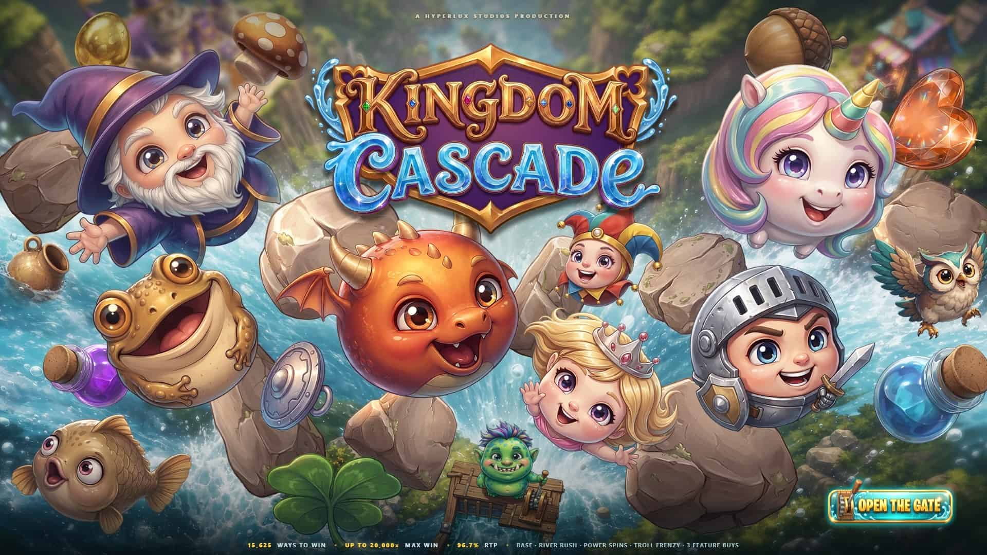 Kingdom Cascade slot intro screen