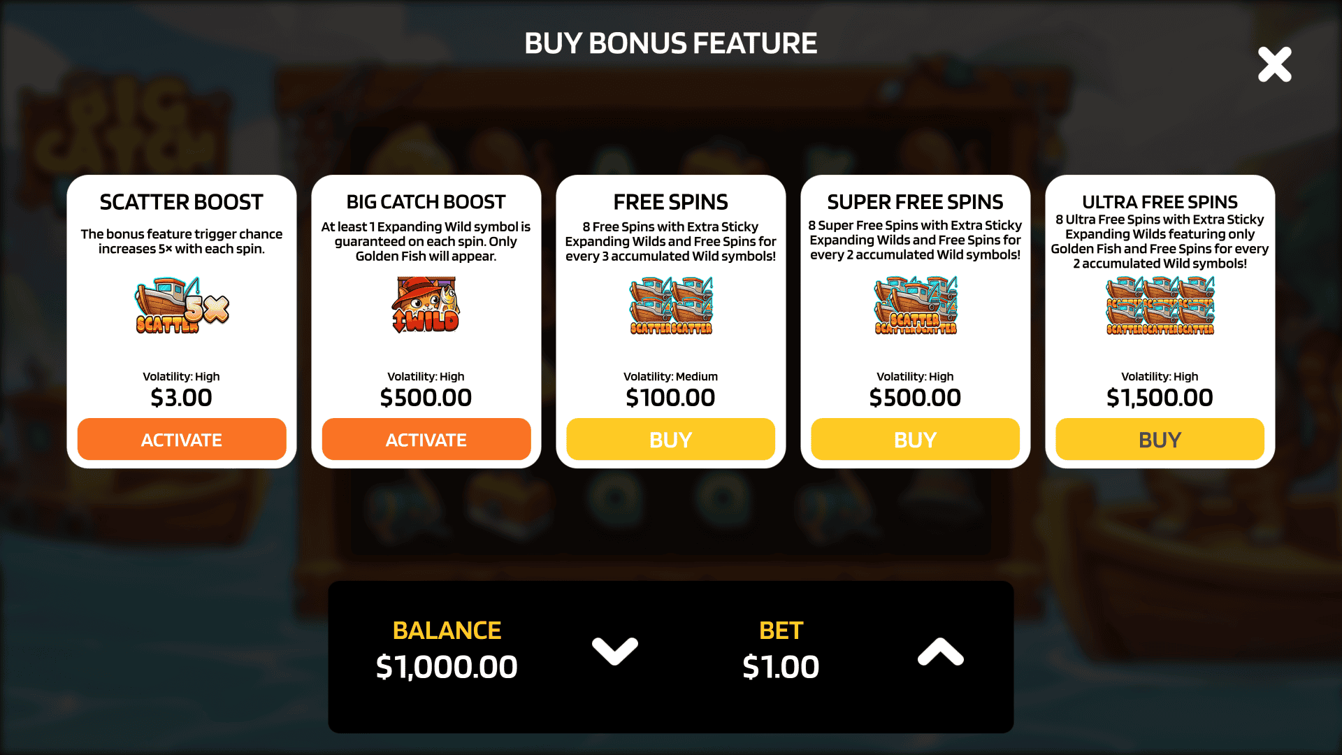 Big Catch Kitty bonus buy menu
