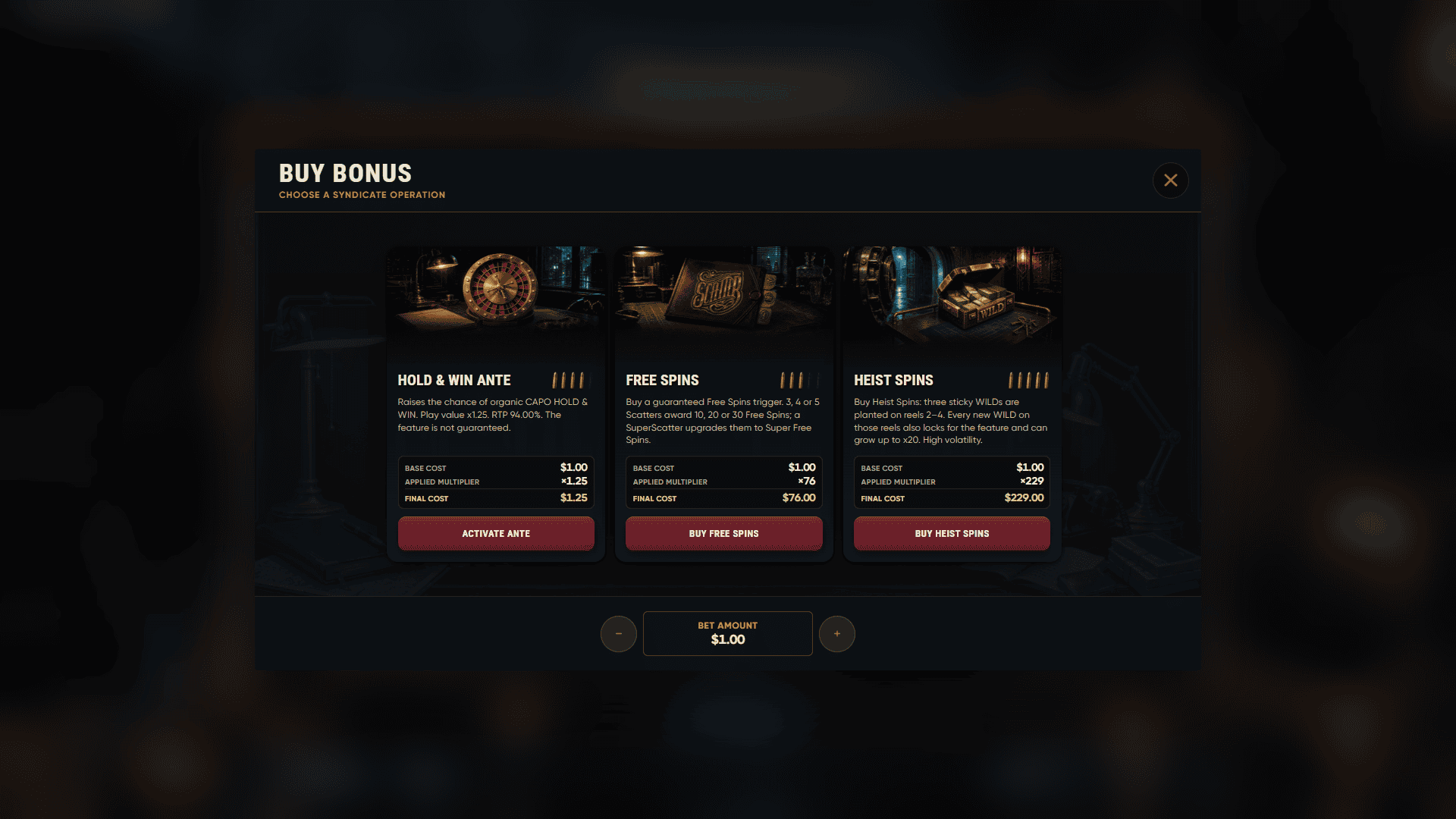 Capo Noir bonus buy menu