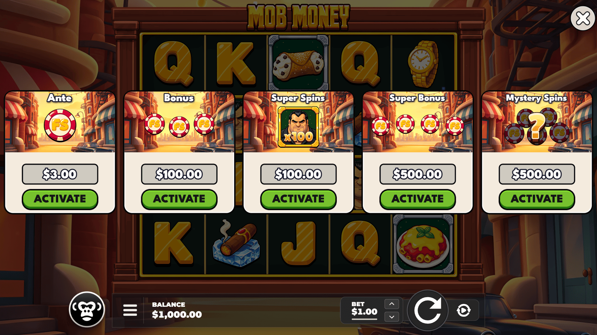 Mob Money bonus buy menu