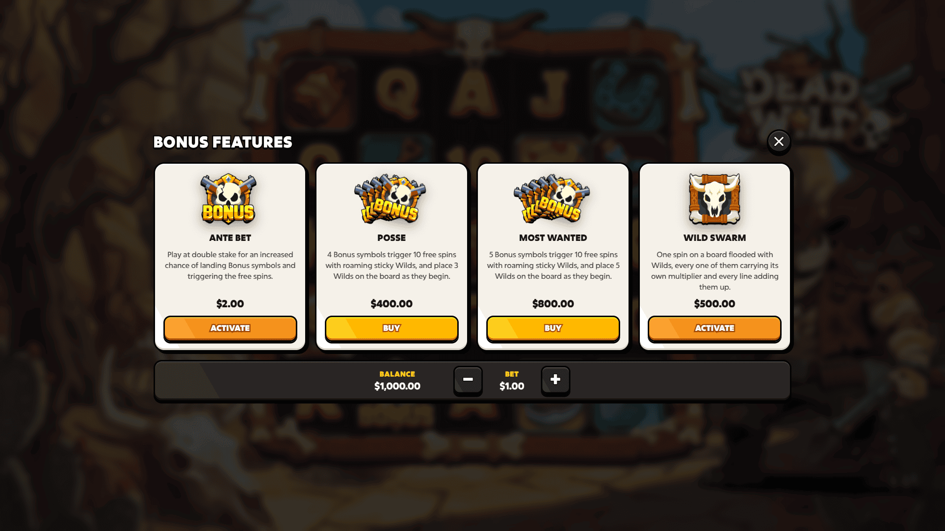 Dead Wild bonus buy menu