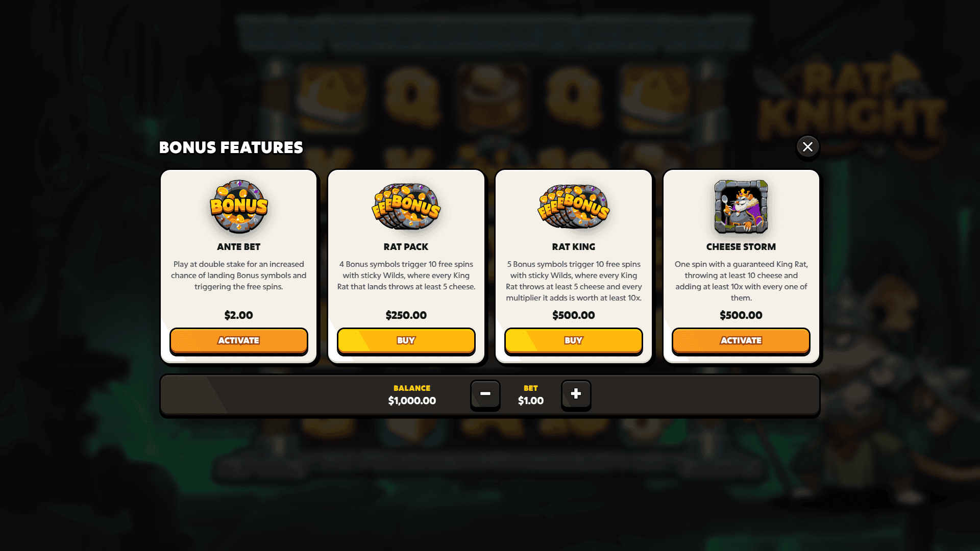 Rat Knight bonus buy menu