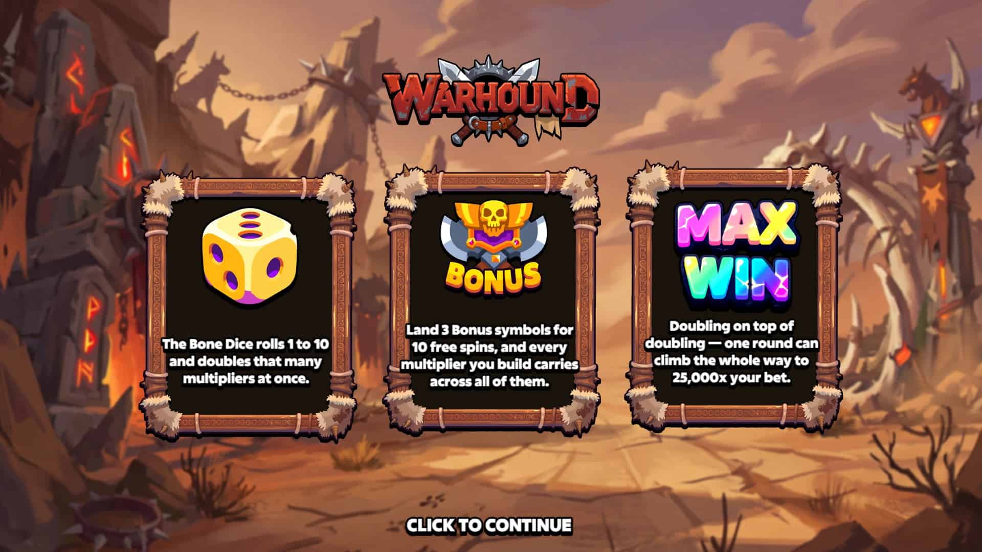 Warhound Cluster Pays slot intro screen