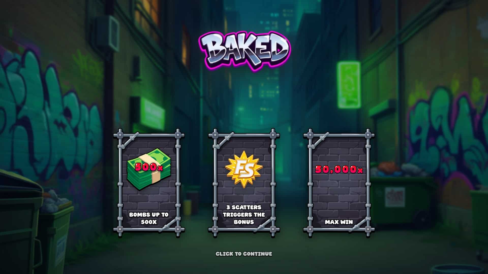 Baked slot intro screen