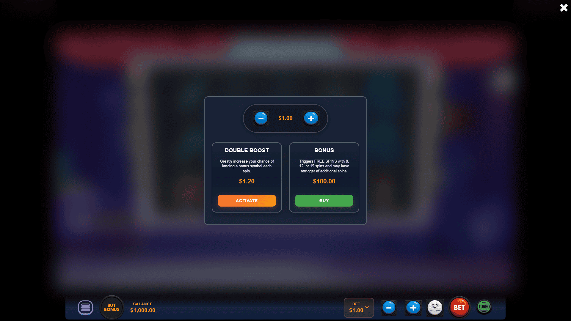 Nitro Rush bonus buy menu