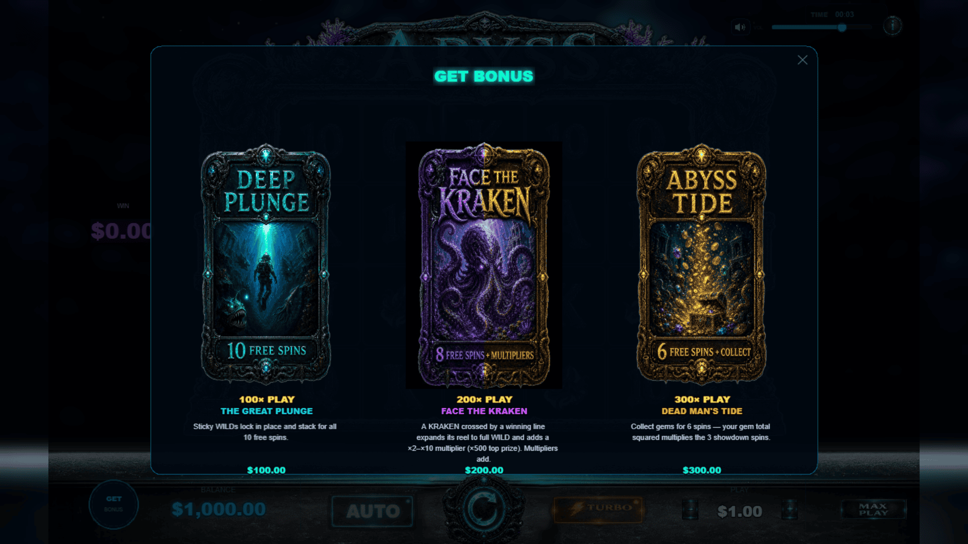 Abyss bonus buy menu