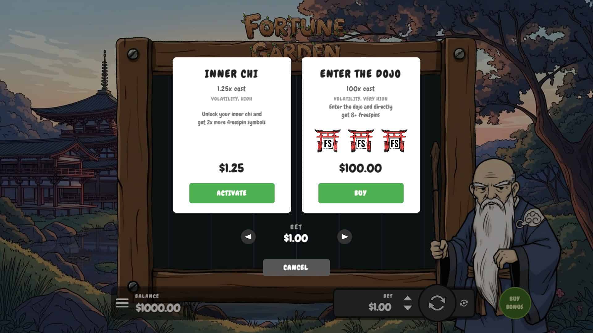Fortune Garden bonus buy menu