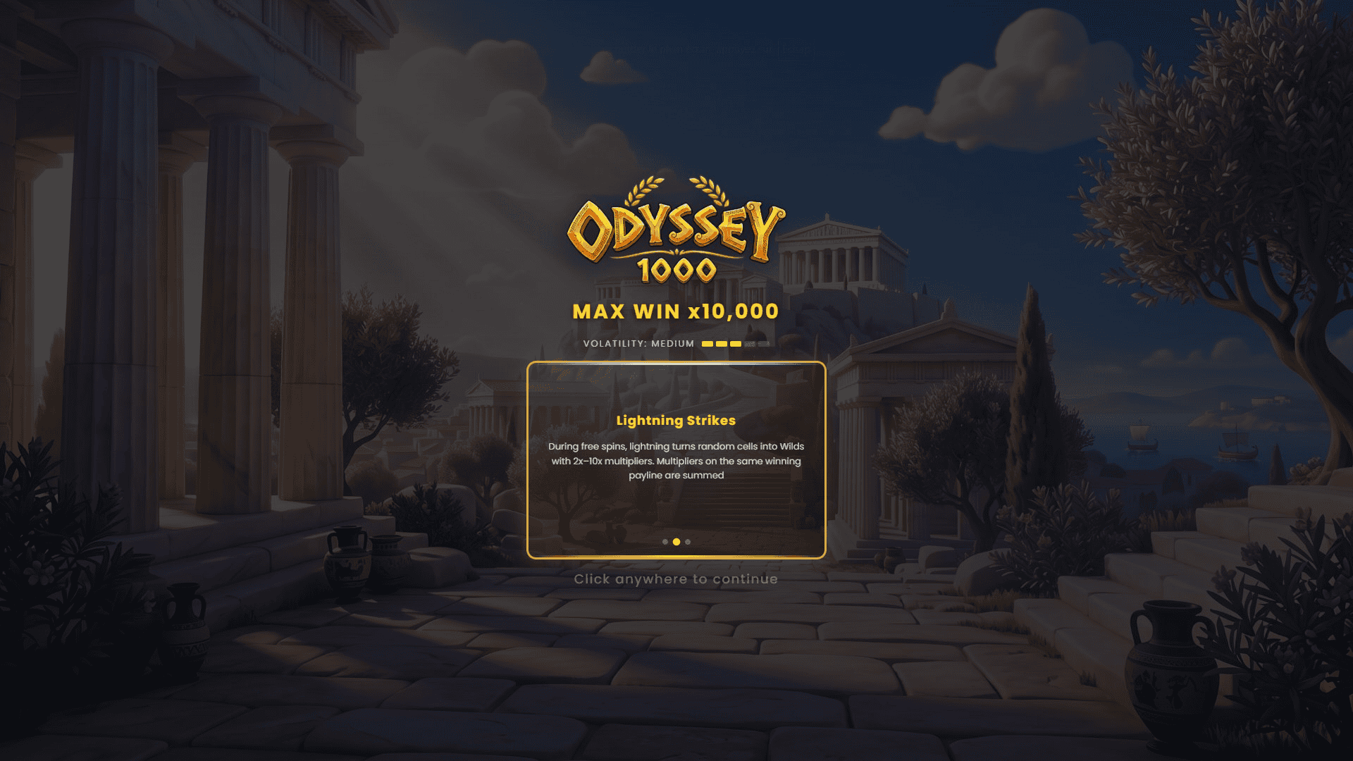Odyssey 1000 slot intro screen