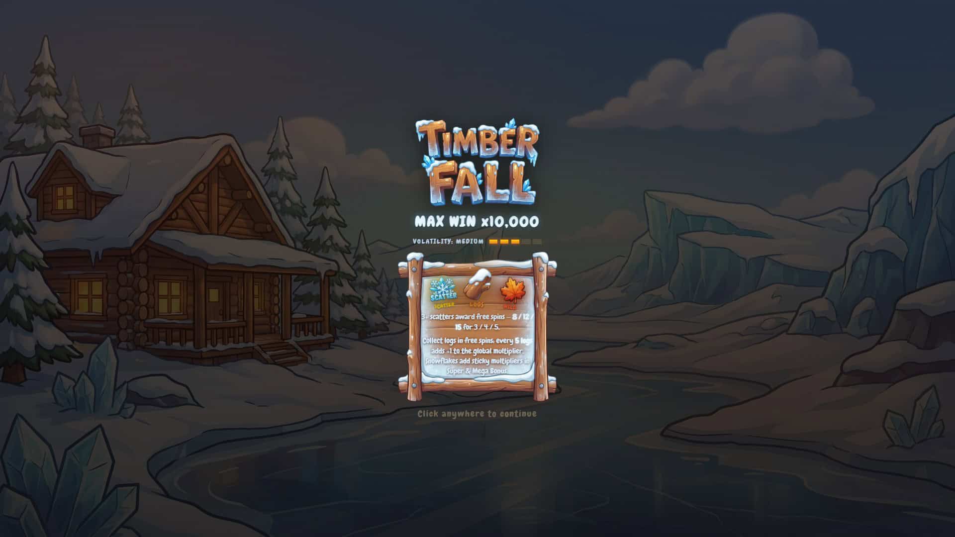 Timber Fall slot intro screen