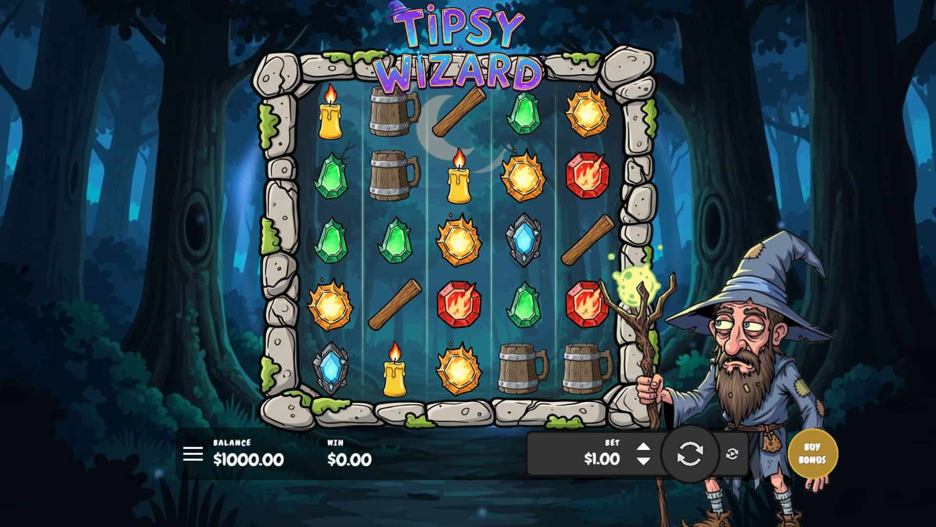 Tipsy Wizard slot gameplay reels