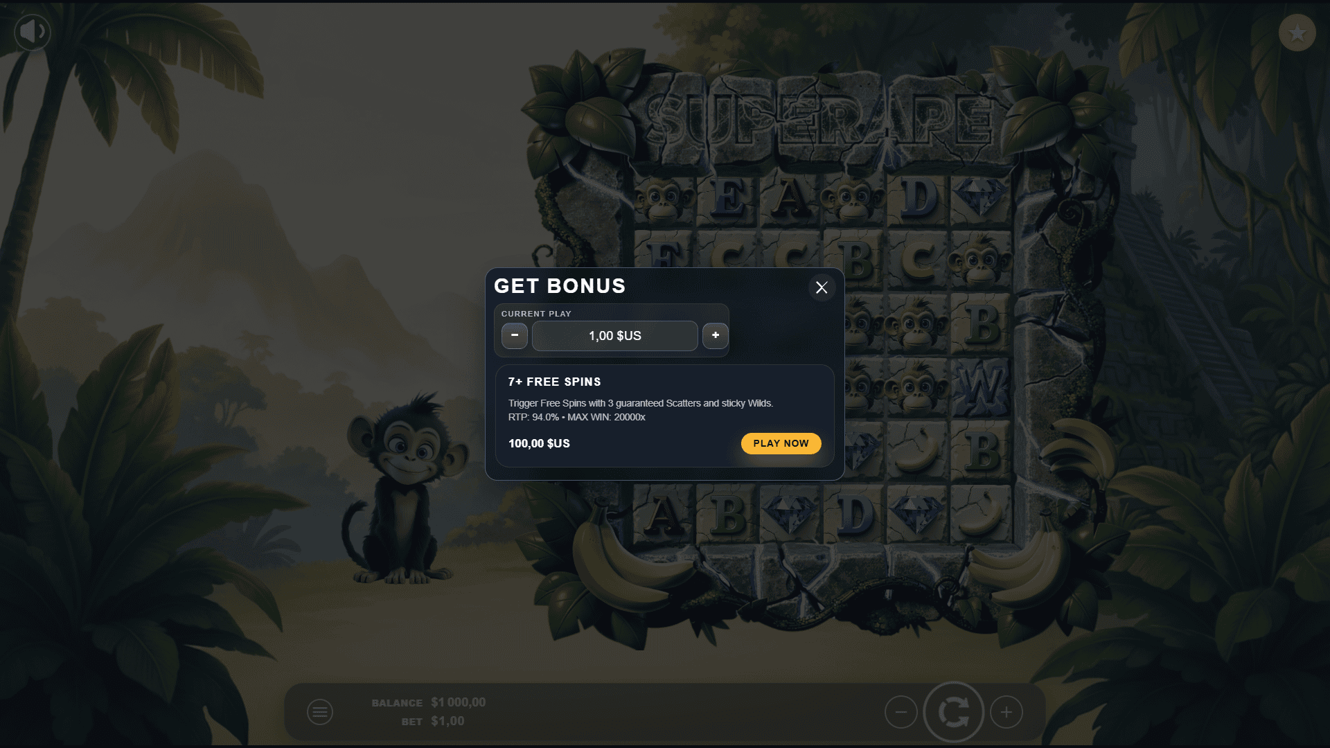 Super Ape bonus buy menu