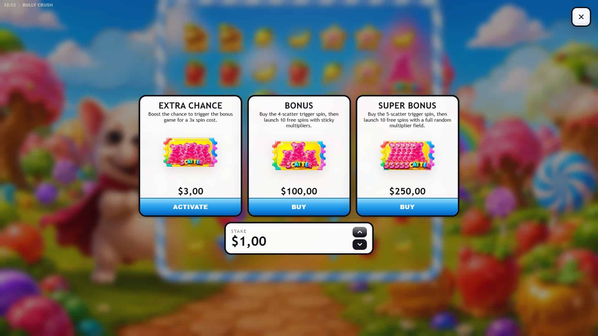 Bully Crush bonus buy menu