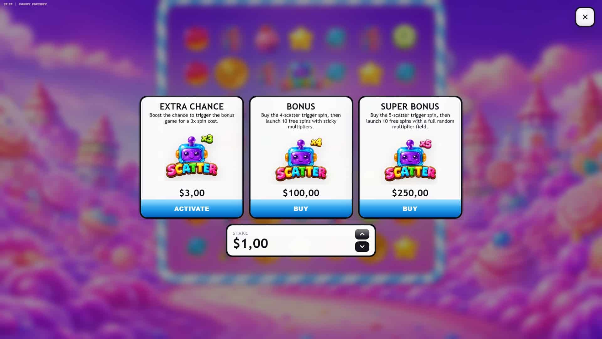 Candy Factory bonus buy menu
