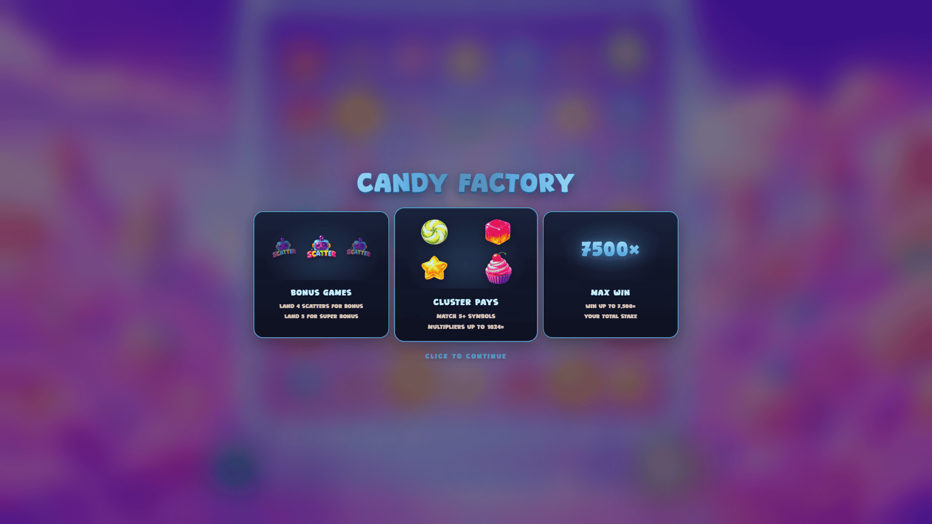 Candy Factory slot intro screen
