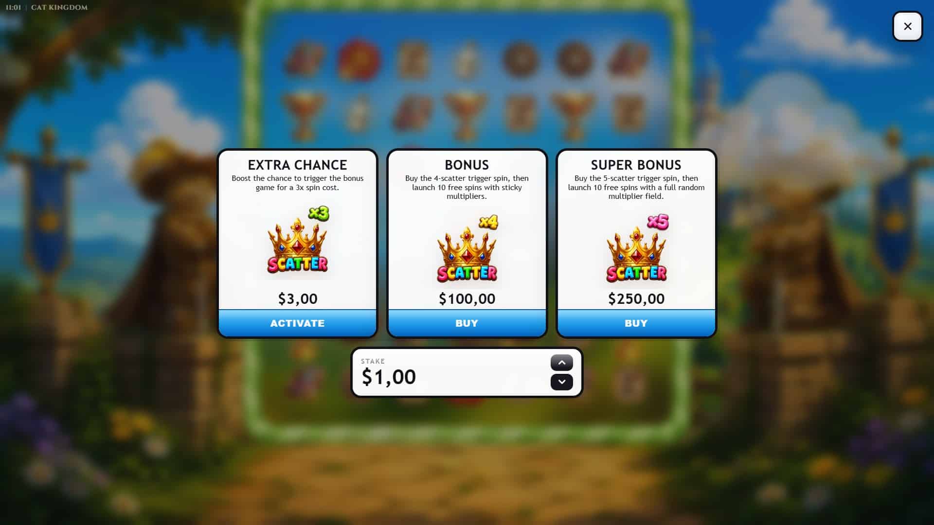 Cat Kingdom bonus buy menu