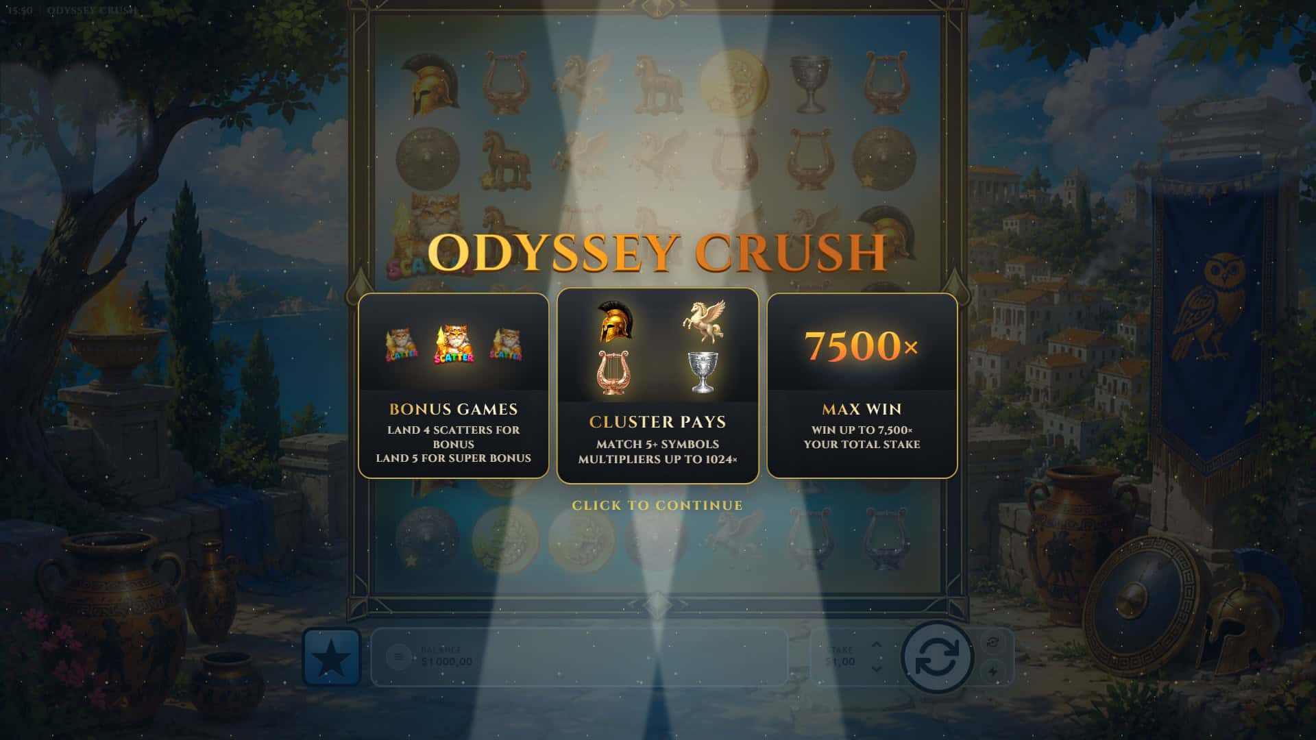 Odyssey Crush slot intro screen