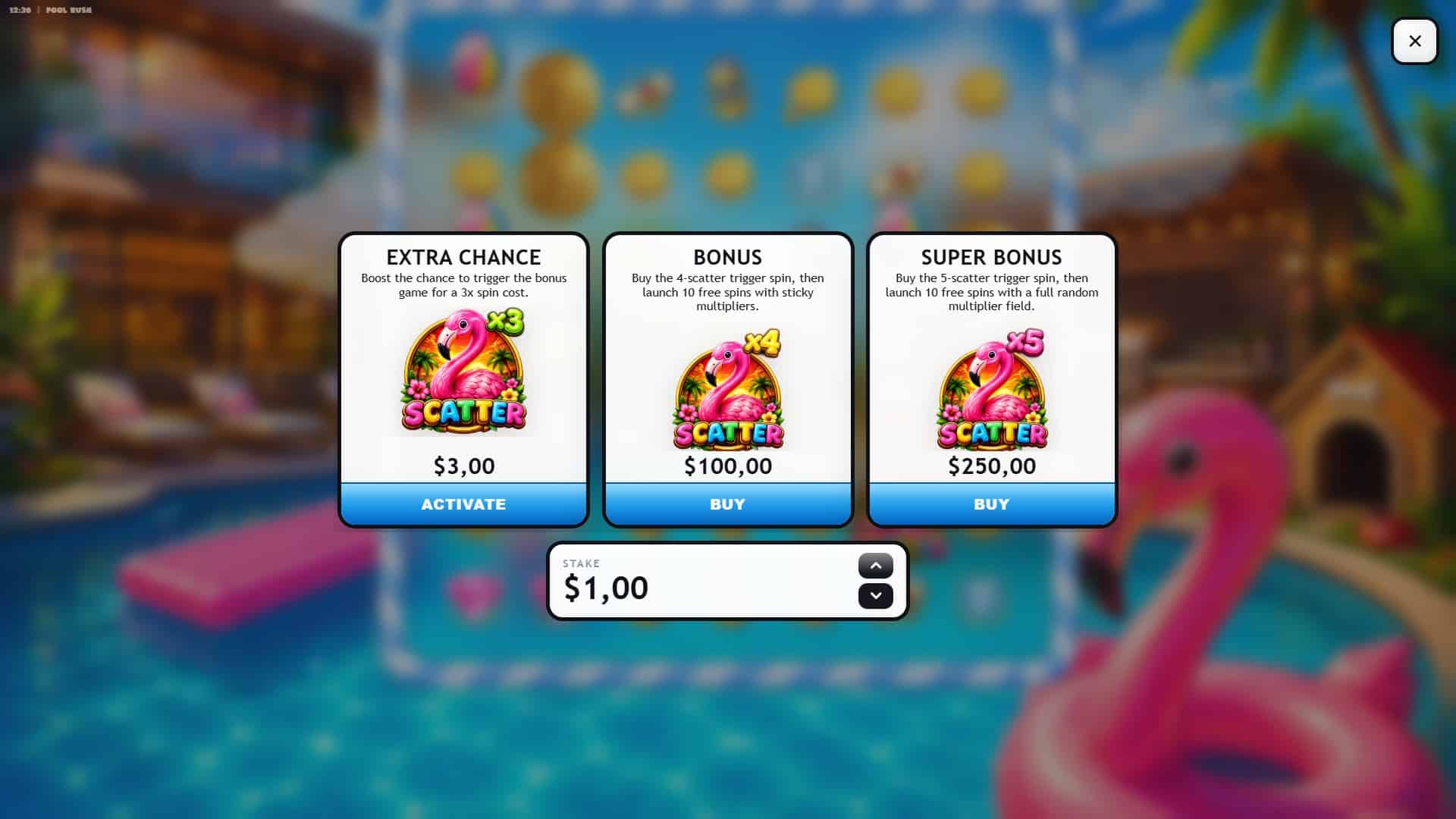 Pool Rush bonus buy menu