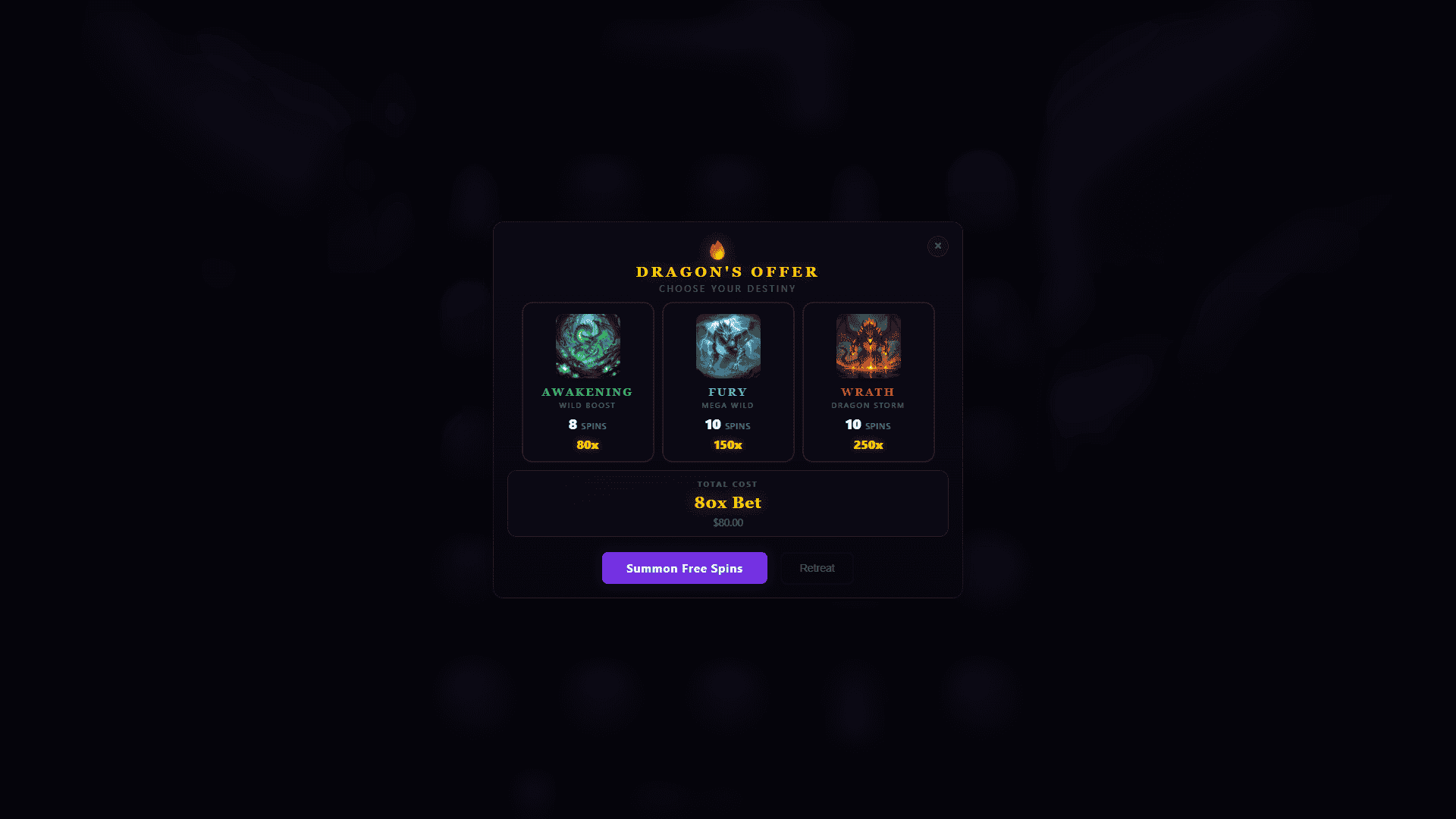 Dragonspire X bonus buy menu