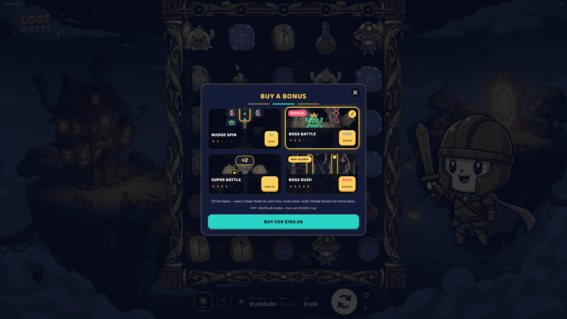 Loot Quest X bonus buy menu