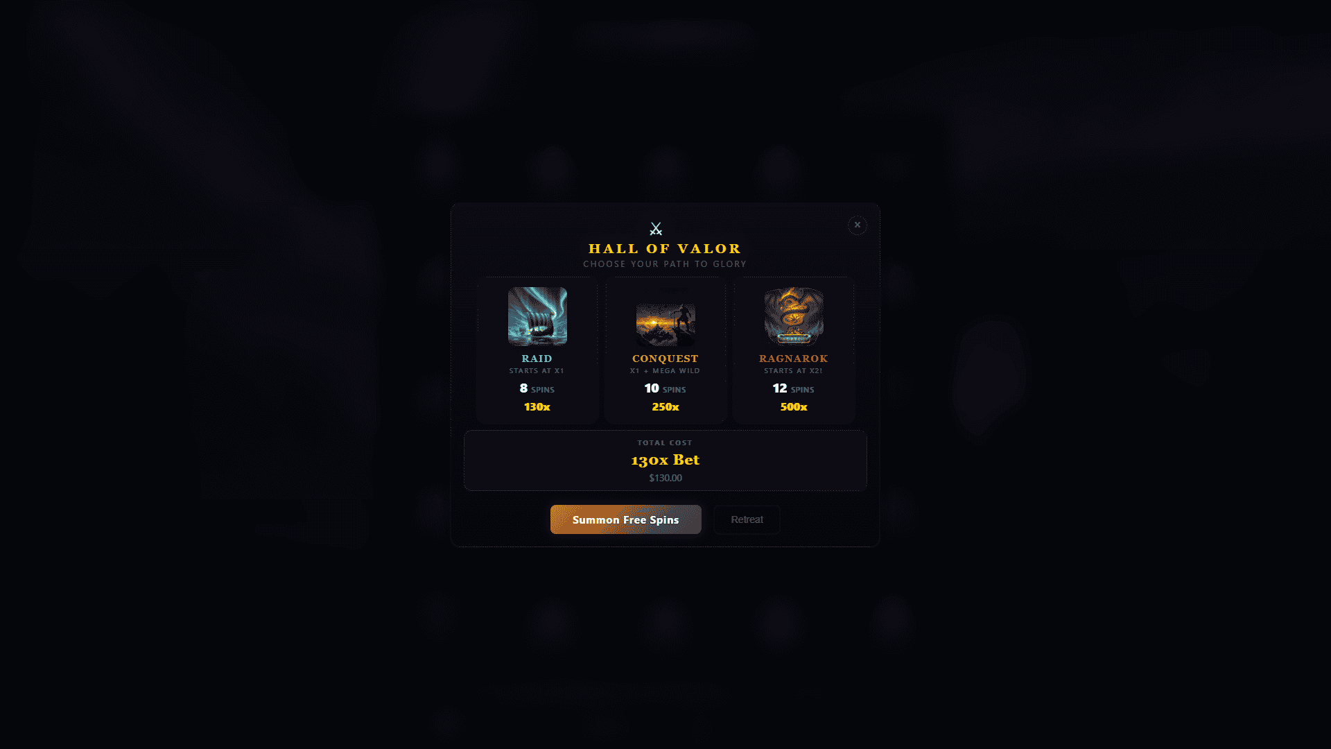 Outlanders realm of Legends bonus buy menu