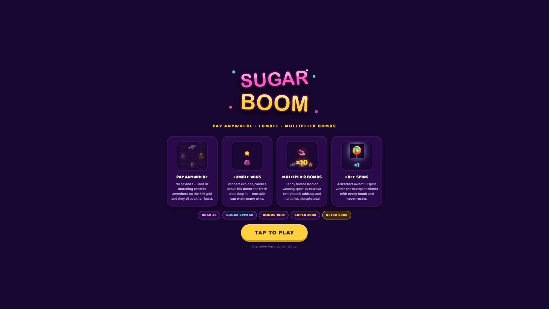 Sugar Boom slot intro screen