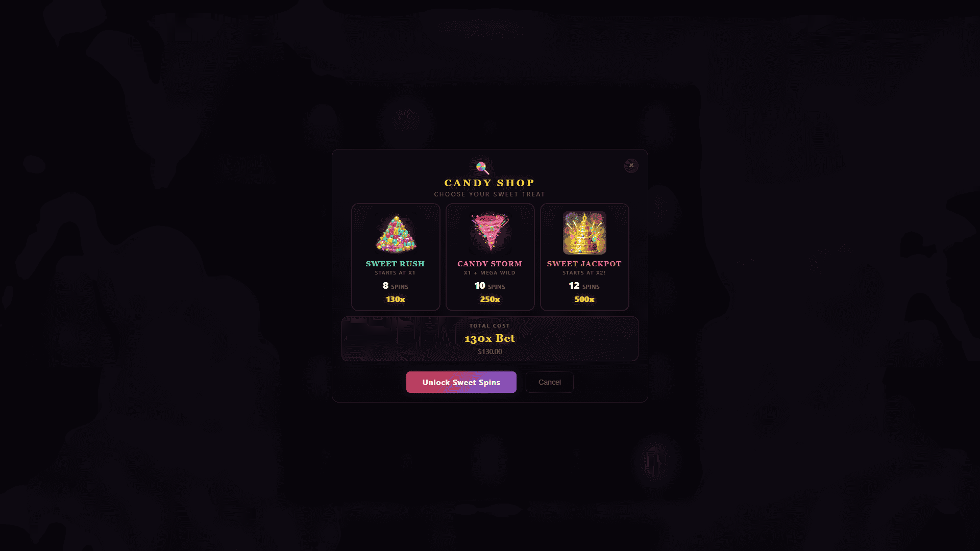 Sugarspire bonus buy menu