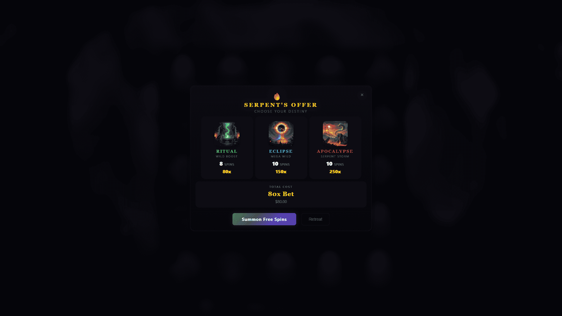 Temple of Serpents bonus buy menu
