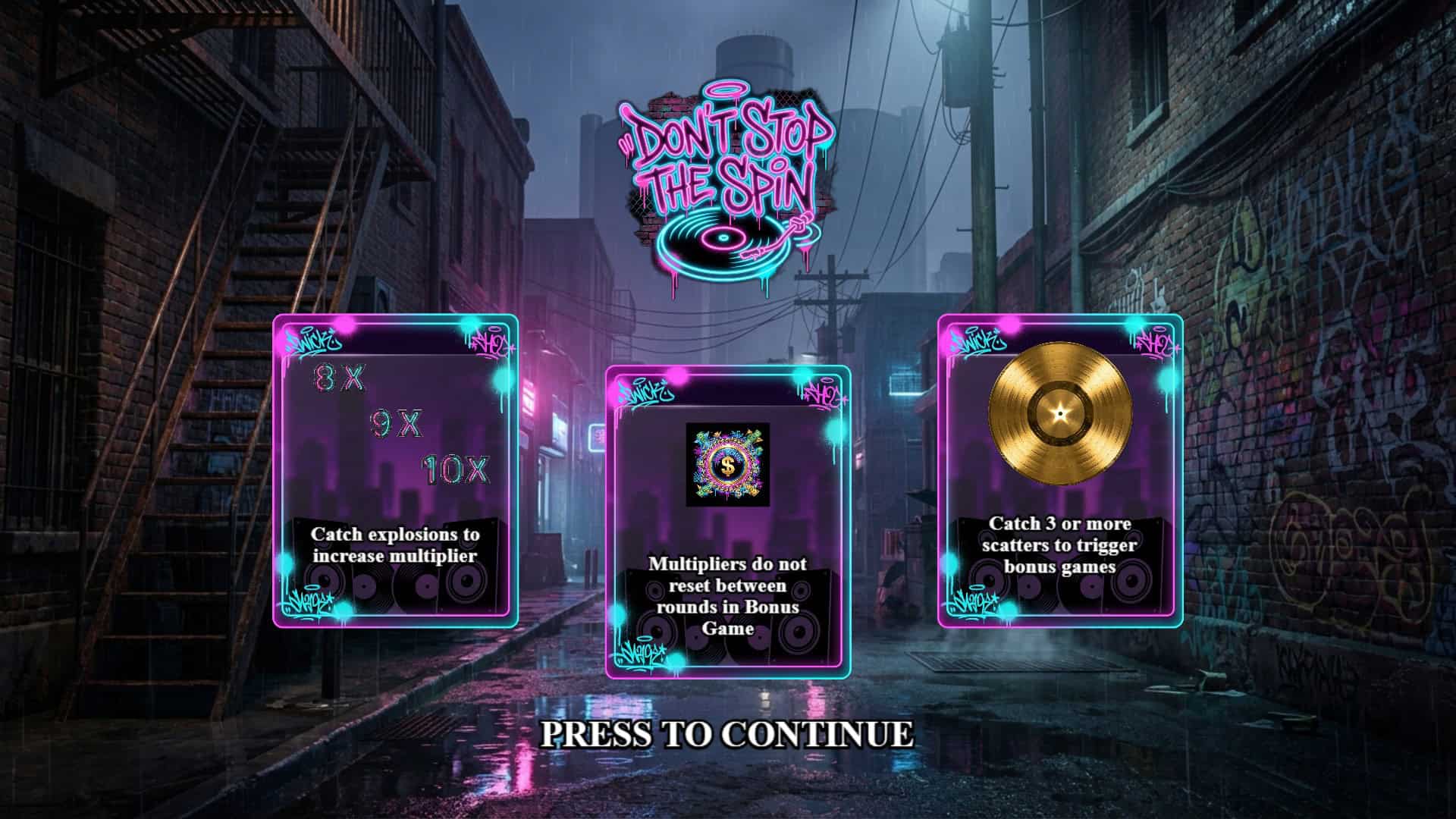 Dont Stop The Spin slot intro screen