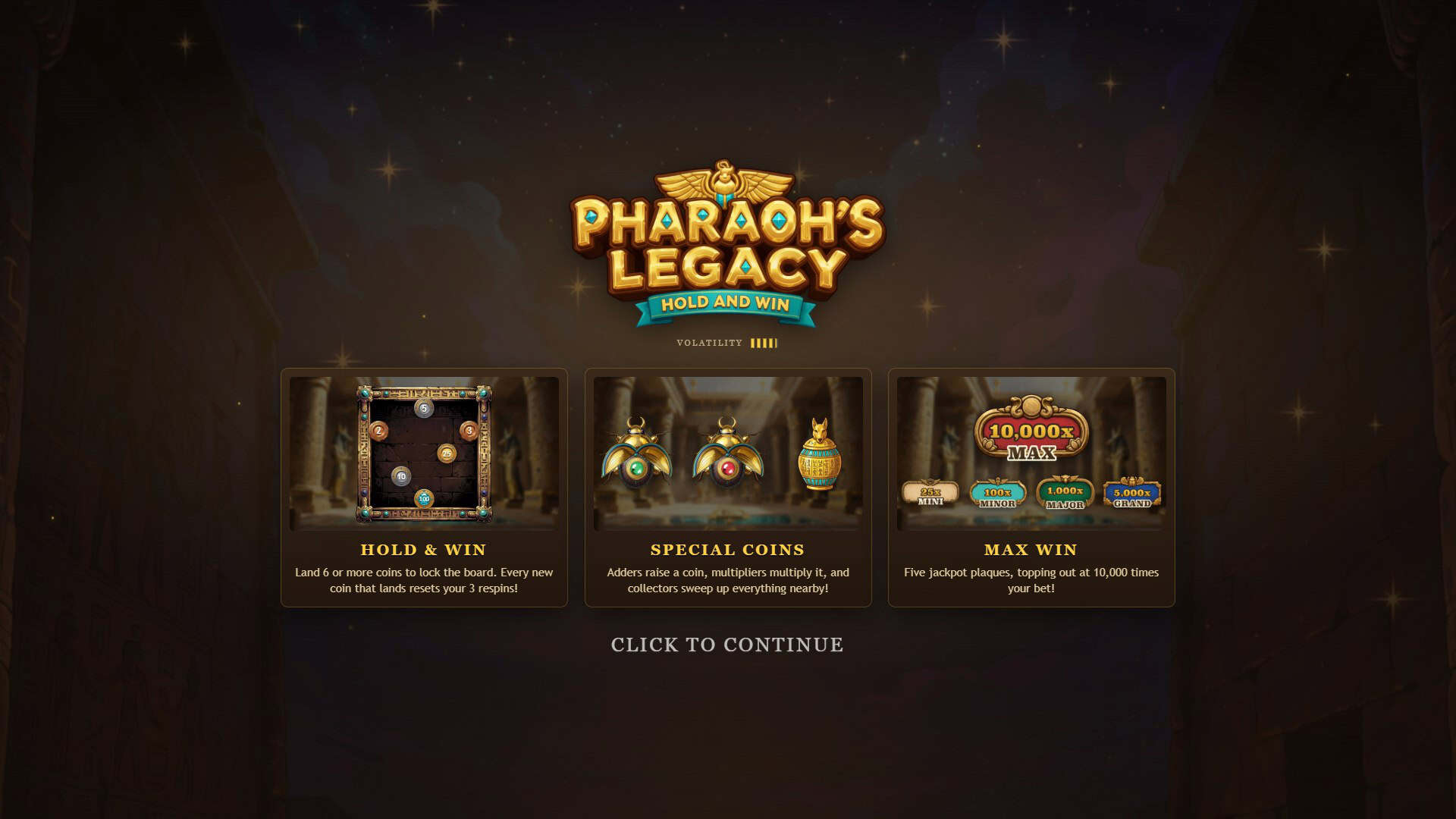Pharaoh Legacy slot intro screen