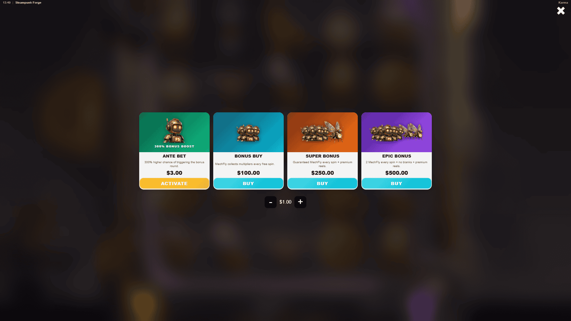 SteamPunk Forge bonus buy menu