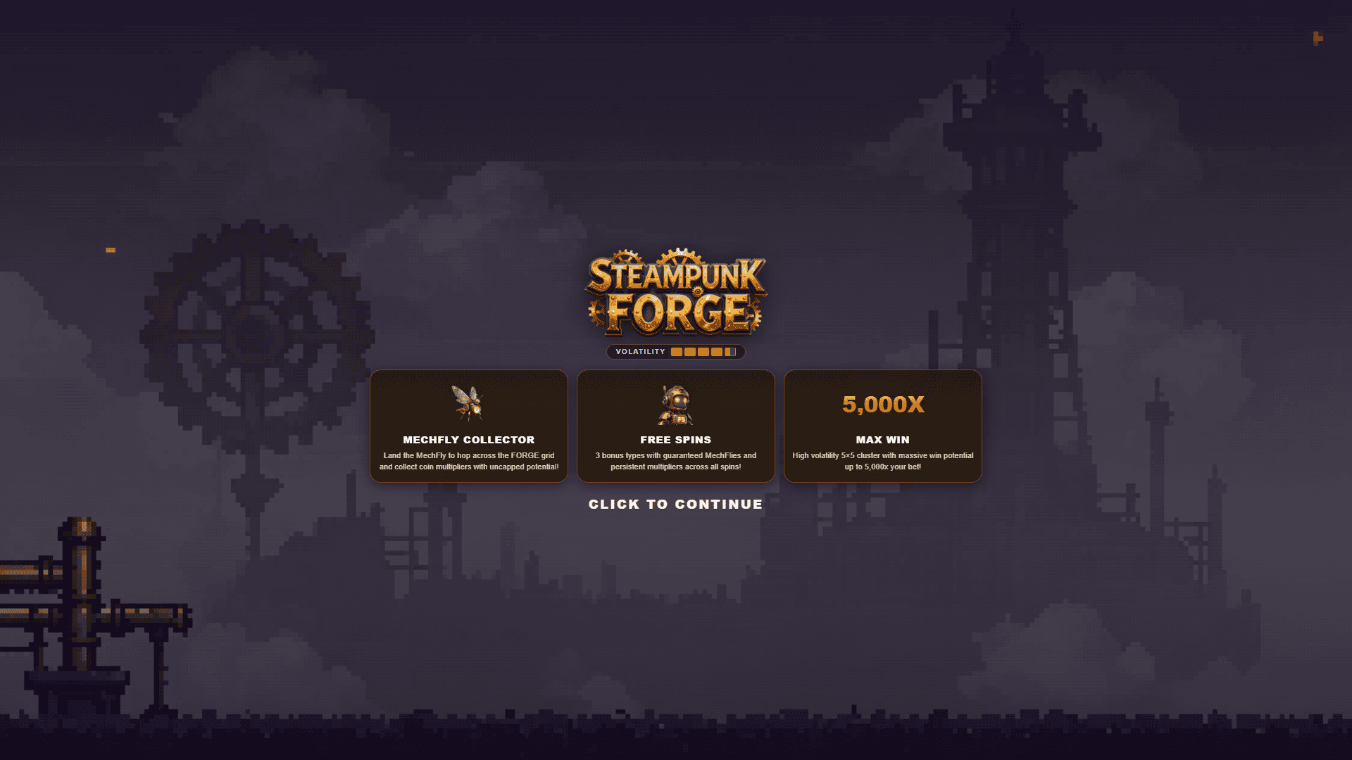 SteamPunk Forge slot intro screen