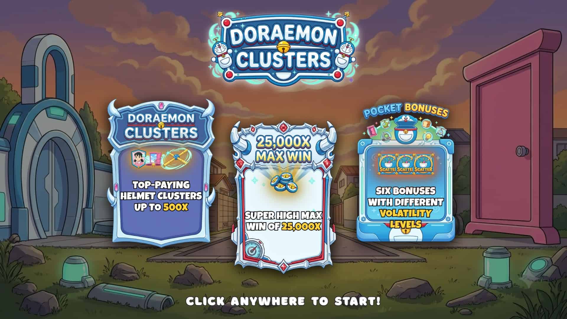 Doraemon Clusters slot intro screen