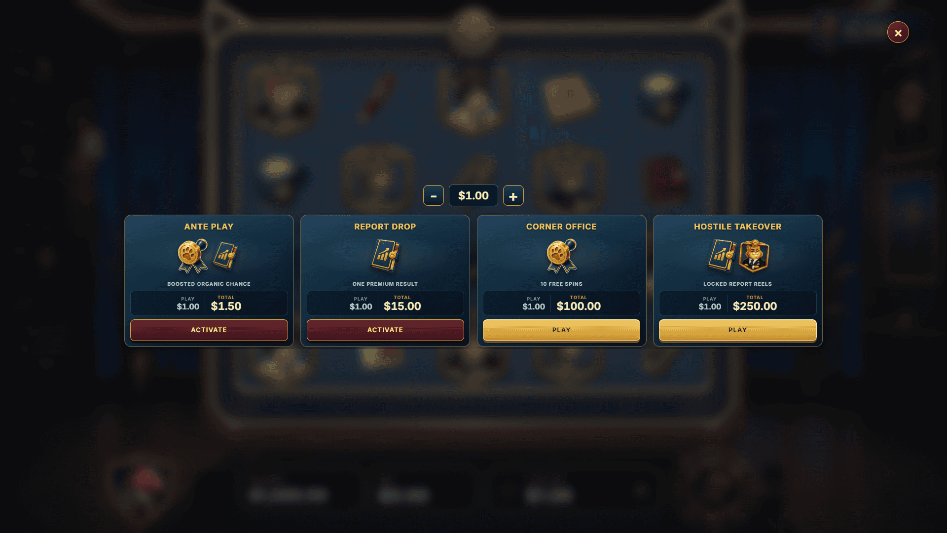 Corporate Claws bonus buy menu