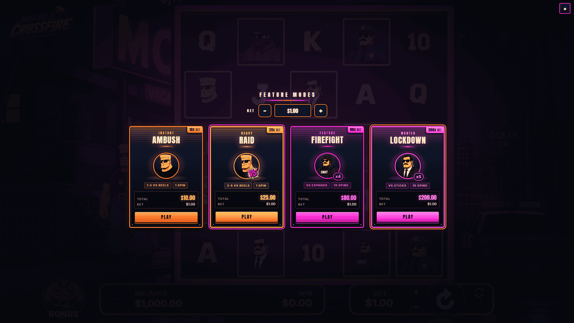 Miami Crossfire bonus buy menu